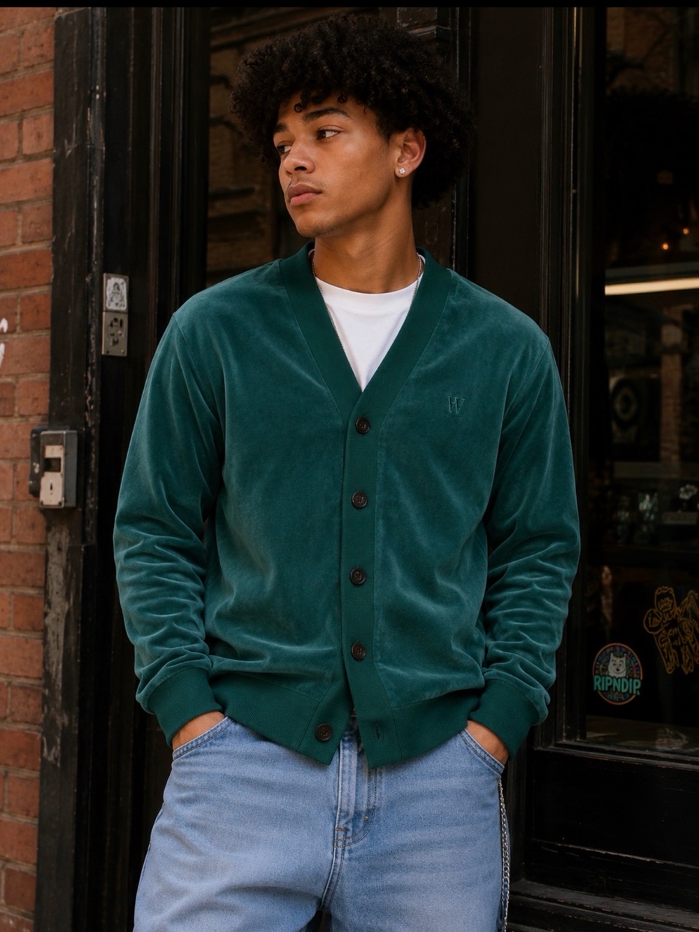 Houston White for Target Green Velour Cardigan Large Unisex